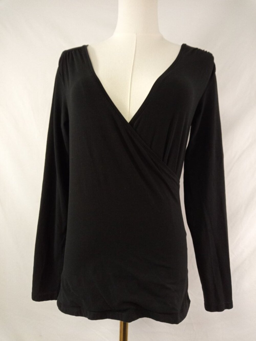 Stile Benetton Women's Black V-Neck Long Sleeved Top Size Small